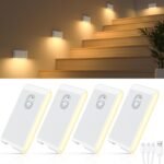 WILLED Luz LED con Sensor de Movimiento, 4 Piezas Luz Nocturna Infantil Recargable USB, 3 Modos (Auto/Encendido/Apagado), Luz LED Adhesiva para Pasillo, Escaleras, Gabinetes y Armarios
