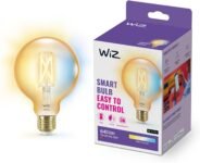 WiZ – Bombilla LED Inteligente Wi-Fi 6,7W (Eq. 50W) G125 Base E27, Filamento Ámbar, Luz Blanca Regulable, Tecnología SpaceSense y Compatible con Alexa y Google Home