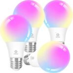 Woox Bombilla LED Inteligente E27 Wifi 9W Compatible con Google Home/Alexa, Bombilla RGB (2700K-6500K) Luces Colores Regulables, Mando a Distancia, Control por Voz, Ahorro de Energía, Pack de 4