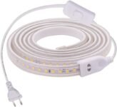 XUNATA Tira de LED mejorada de 2 m 220 V 2835 con interruptor, luces de 120 LED/m blanco frío, IP67 a prueba de agua, escalera de techo blanca, tira de luces LED para cocina