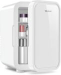 YASHE Mini refrigerador de 6 litros/8 latas 220-240 V CA/CC Nevera termoeléctrica portátil para dormitorio, cuidado de la piel, bebidas, oficina, dormitorio y automóvil, blanco