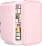 YASHE Mini refrigerador de 6 litros/8 latas 220-240 V CA/CC Refrigerador termoeléctrico portátil para dormitorio, cuidado de la piel, bebidas, oficina, dormitorio y automóvil, rosa
