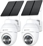 YESKANO Cámara de Vigilancia WiFi Exterior Inalámbrica 2K para Dos Zonas, Panel Solar con Batería, PTZ 360°, Visión Nocturna Color, PIR, Sin Suscripción (Blanco)