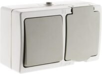 Zenitech – Mixto Morhorizontal: Toma V y V+ 2P+T 16A Gris Claro IP54 – Akya