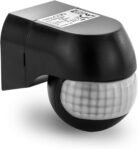deleyCON 1 x Detector de Movimiento por Infrarrojos para Interior y Exterior – Alcance hasta 12 m a 180° Giratorio Inclinable IP44 A Prueba de Salpicaduras – Negro