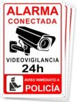 pubblimania N. 3 Cartel Alarma Conectado Cartel Videovigilancia Aviso a la Policía en Aluminio 3 mm (N° 3 Cm 20×15, Cartel Alarma Conectada)