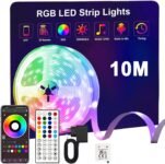 sylvwin Tiras LED de 10 m, Tiras LED RGB con sincronización de música, aplicación Bluetooth y Control Remoto de 44 Botones para salón/Cocina, decoración de Dormitorio, Fiesta, Bar, TV